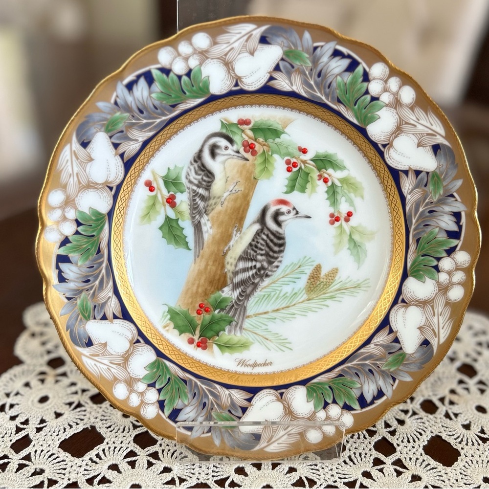 Noritake Plate Birds of America, Woodpecker, Christmas Series 2004, Collectible
